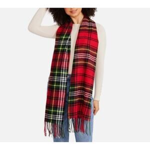 Steve Madden Scarf Womens One Size Red Plaid Cozy Neutral Classic Holiday 72"